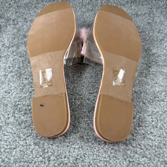 Faux Fur & Rhinestone Embellished Pink Slide Sandals Miss Lola Size 9 Slip On - Picture 11 of 16